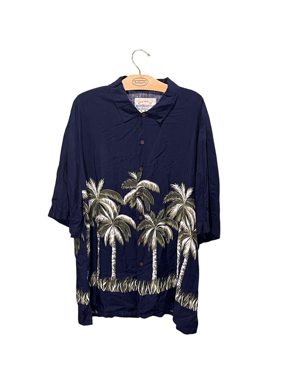 Island Fever Navy Blue Palm Tree Hawaiian Shirt XXL Rayon Tropical